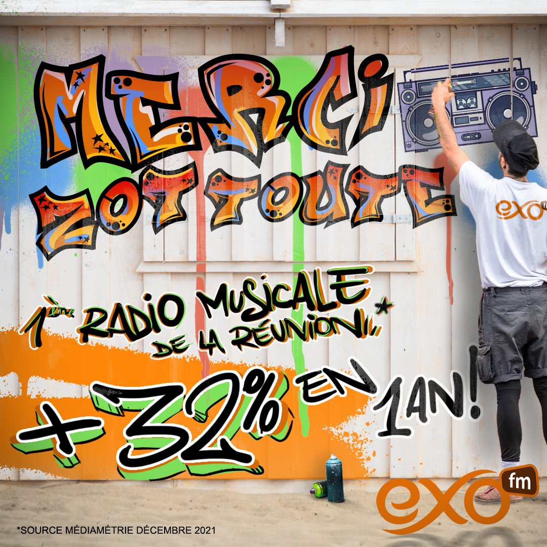 ExoFmRadio's tweet photo. #MERCI la #Team974 1ère radio musicale de la Réunion 🇷🇪 
@Mediametrie 2021 https://t.co/UECY11et3B