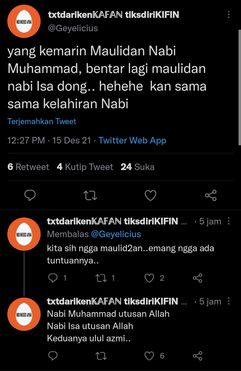 DEdward_6's tweet photo. Sementara itu dr narasi mbak/mas ini mengisyaratkan:
1. Nabi Isa versi Islam = Yesus versi Nasrani
2. Kelahiran Nabi Isa d bulan ini, hal ni d tegaskan dlm kalimat "bentar lagi maulidan Nabi Isa

Jgn lupa 'hehehe' nya.. https://t.co/01VtwUrzD8