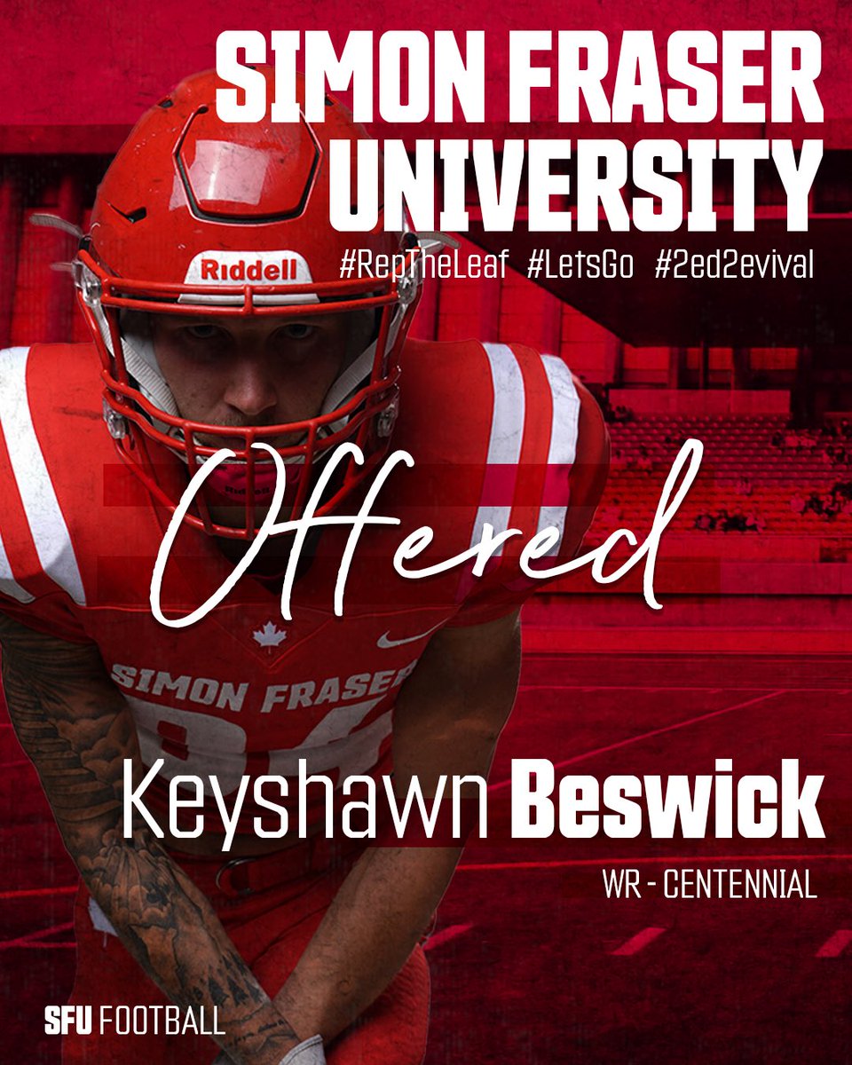 BeswickKeyshawn's tweet photo. Blessed to announce my first NCAA football offer from Simon Fraser University.@SFUFootball @CoachRigell @NCAAFootball @AIRRAIDACADEMY @ASYSFB @LoneStarConf https://t.co/yTMLU9XmX2