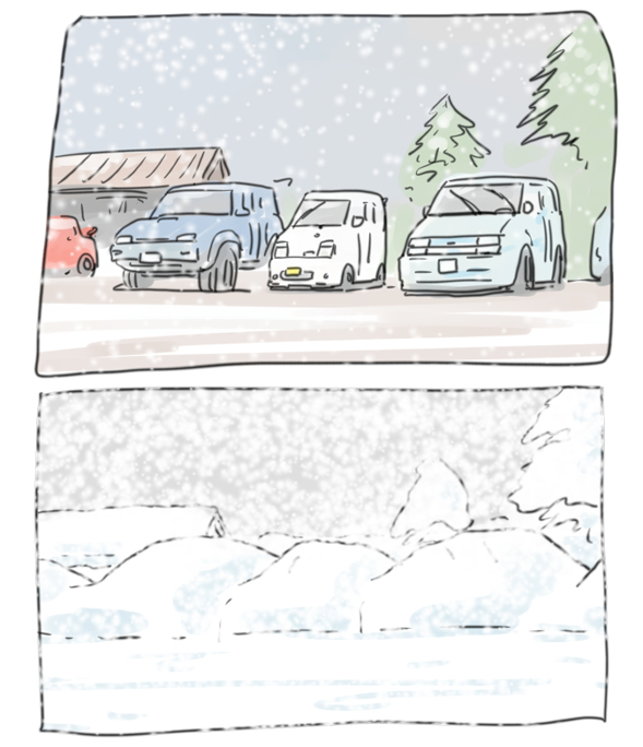 前の日に積雪数センチ程度なのに朝になったら何もかも真っ白になってどれが誰の車か分からなくなってた 昼前くらいに除雪の大型ショベルが来てくれるまでどこにも行けなかった 