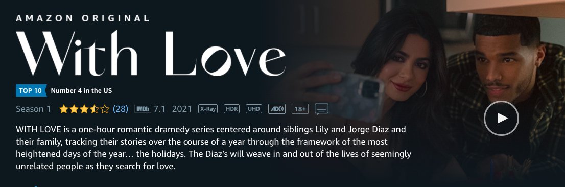 We're at #4. Let's get <a href="/withloveonprime/">With Love On Prime</a>  to #1 on <a href="/PrimeVideo/">Prime Video</a> 

#WithLoveTV