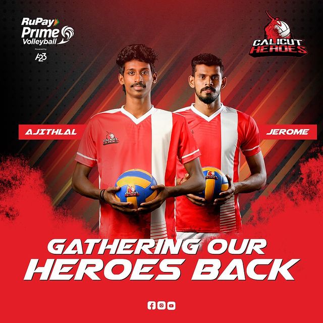CalicutHeroes's tweet photo. Once a hero, always a hero. Hearty welcome to our champ, Jerome and the hydrogen boy, Ajithlal.

#ajithlal #jerome #calicutheroes #calicutheroesfans #volleylive #volleyballplayer #volleyballplayers https://t.co/6xjr6WICBE