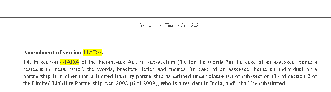 TilotamaG's tweet photo. Please Note:
For AY 2021-22, Sec #44ADA will be available only to Individual and Partnership Firm 
NOT to HUF
Extract of #FinanceAct 2021 https://t.co/KpaWHJGYxC