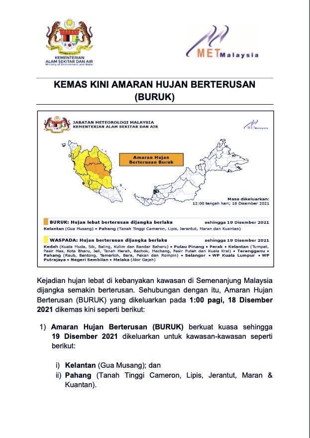 selangormedia's tweet photo. Amaran terkini oleh Jabatan Meteorologi Malaysia menjangkakan hujan lebat akan berterusan di Selangor. Ambil langkah berwaspada. https://t.co/8OCgXhCvzS