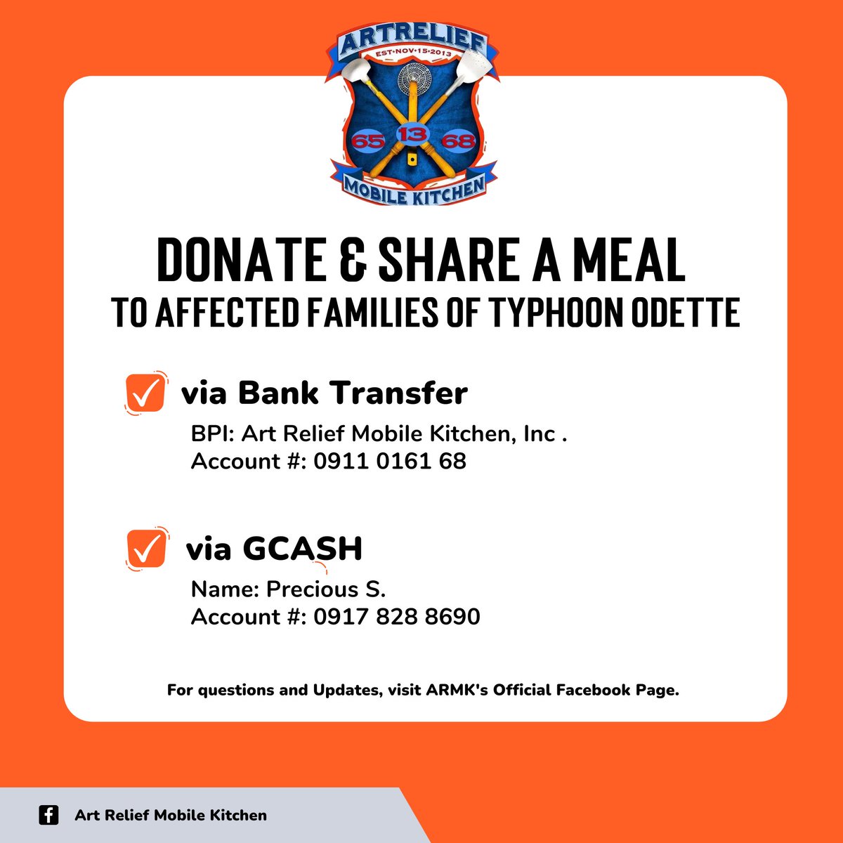 abby_pabro's tweet photo. 1/ ARMK activated its local chapters in Visayas and Mindanao to support thousands of evacuees by providing hot meals. We need your help to reach more people. You may directly send your donations using the details here. #OdettePH  #ARMK https://t.co/KhIntjmRV5