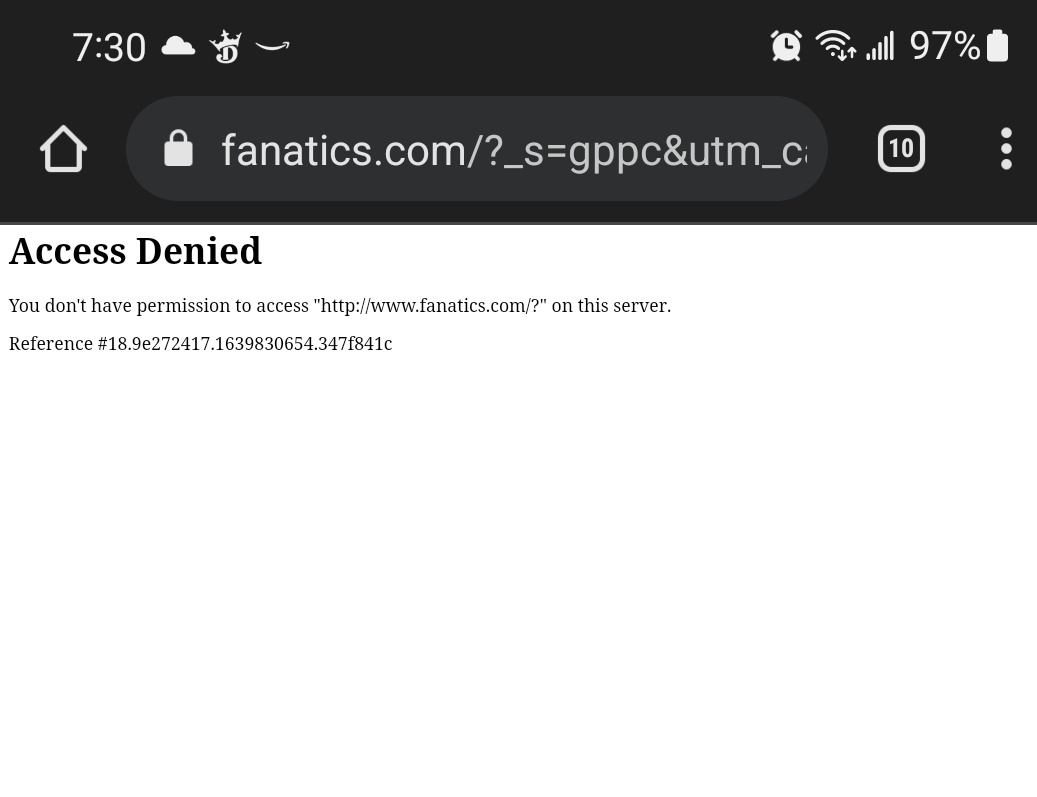 SirBoobalot's tweet photo. @Fanatics WTF well this just happened while shopping..guess you lost a sale..#wtf #serverdown #issues #christmasshopping #Christmas #shopping #CustomerService https://t.co/IsxxL38wRC