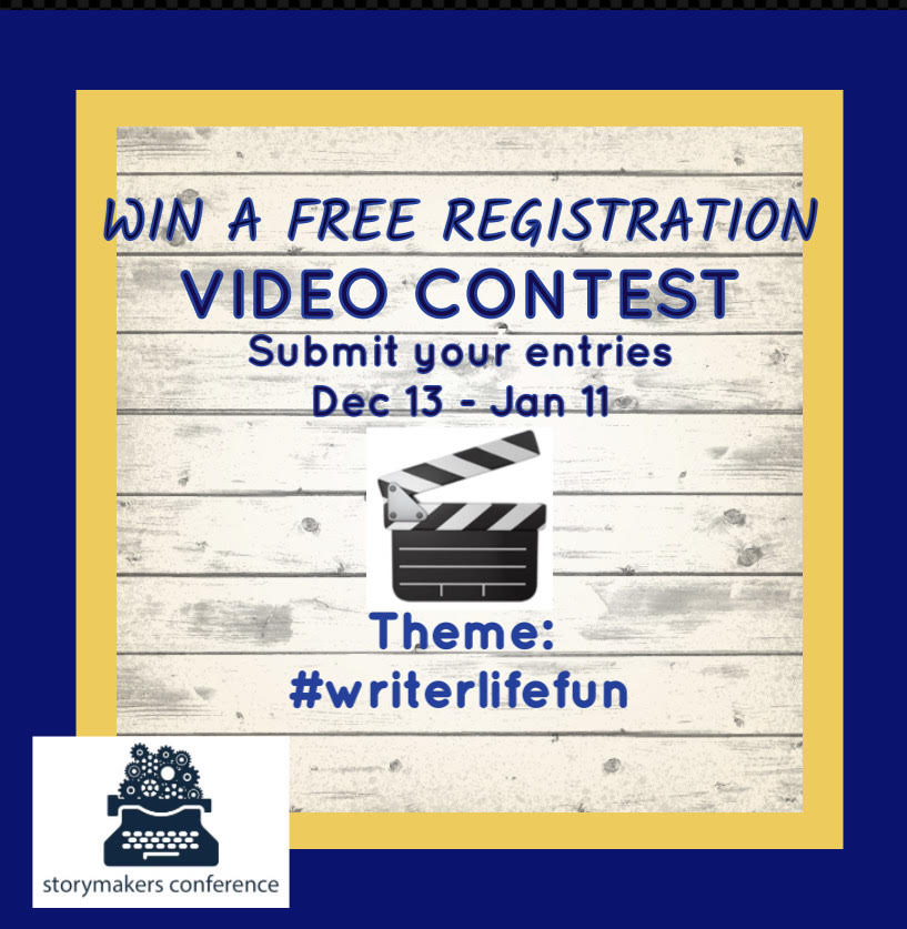 Video contest! 1st place FREE SMCon in-person. 2nd FREE virtual attendance SMCon.

To qualify: Mention Storymakers Conference. Be under 1 min 

Post/link video on SM Con FB Group. 

Use both hashtags:
#storymakers22
#writerlifeFUN

Deadline 1/11/22 11:59 MST see FB for more info