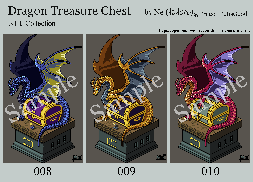 DragonDotisGood's tweet photo. New works are now available!
🟩No.008～010
🟩Price : 0.03ETH each
I hope you will take an interest in my works.

⏬opensea⏬
https://t.co/KhjhpzpLlz

⏬Website⏬
https://t.co/vgCwO6lXbV

#NFT #NFTs #opensea #OpenSeaNFT https://t.co/DcHZsC4vvn