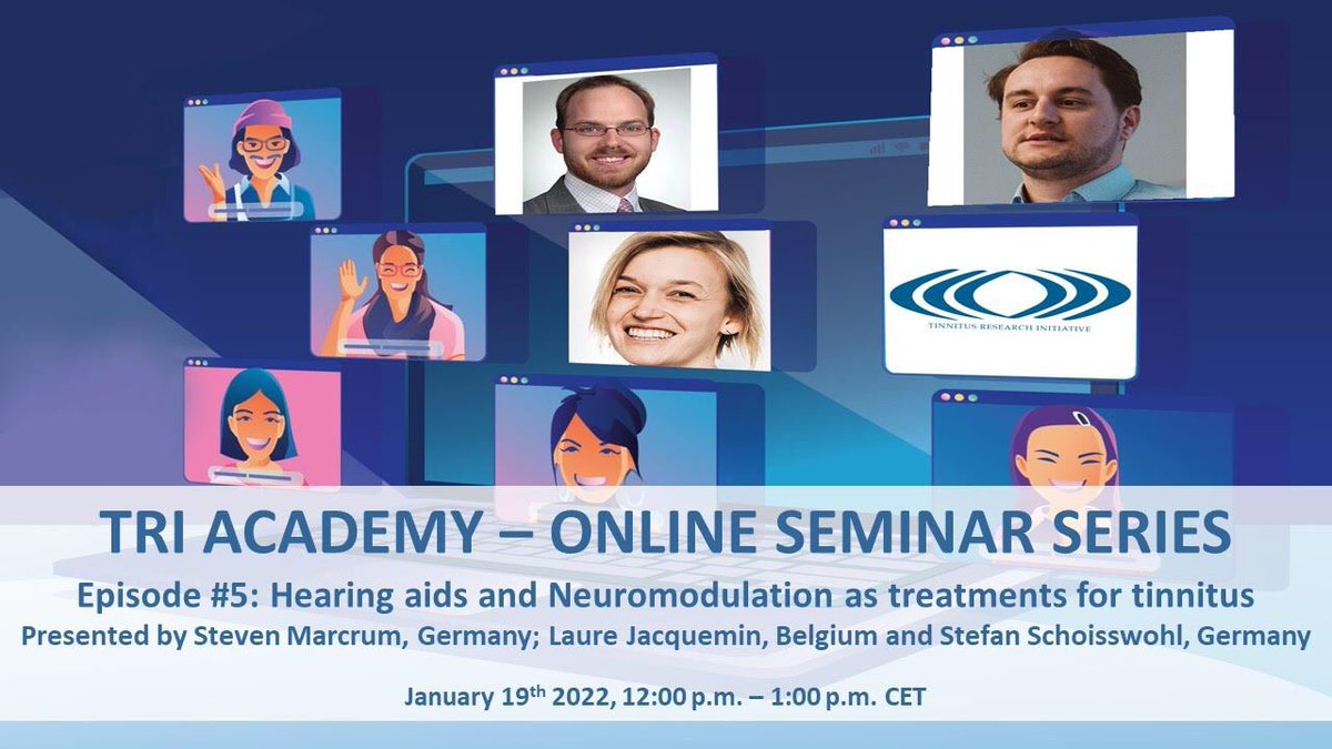 TRI Foundation (@tri_tinnitusres) on Twitter photo TY to our esteemed guest speakers <a href="/MSchecklmann/">Martin Schecklmann</a> <a href="/Derek_J_Hoare/">Derek Hoare</a> for their informative talks on “Counseling & CBT for tinnitus” on Episode 4 of #TRIAcademy! Look forward to details of our next talk by <a href="/laure_jacquemin/">Laure Jacquemin</a> <a href="/schoisswohl/">Stefan Schoisswohl</a> #StevenMarcrum on “Hearing aids & Neuromodulation” TY to our esteemed guest speakers <a href="/MSchecklmann/">Martin Schecklmann</a> <a href="/Derek_J_Hoare/">Derek Hoare</a> for their informative talks on “Counseling & CBT for tinnitus” on Episode 4 of #TRIAcademy! Look forward to details of our next talk by <a href="/laure_jacquemin/">Laure Jacquemin</a> <a href="/schoisswohl/">Stefan Schoisswohl</a> #StevenMarcrum on “Hearing aids & Neuromodulation”