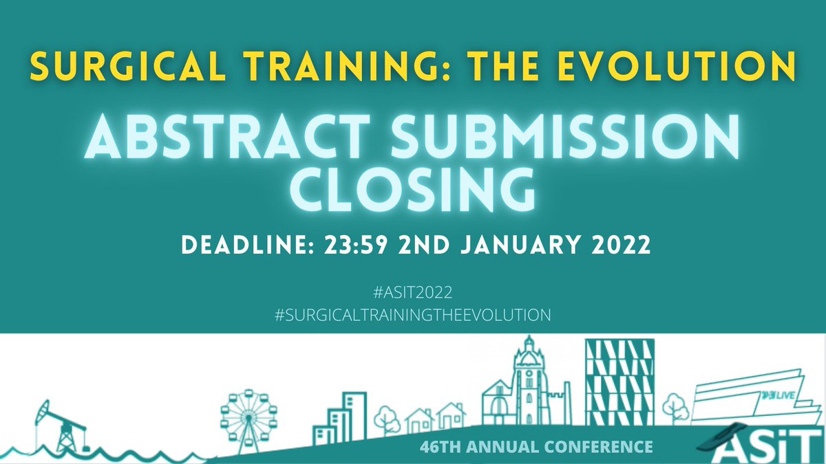 ASiTofficial's tweet photo. Got some spare time over the weekend?🤔

Why not submit an abstract to our incredible #ASiT2022 Annual Conference #surgicaltrainintheevolution ?

Hurry - deadline approaching fast! 

Submit by midnight on 2nd January 2022 for your chance to present and win PRIZES! https://t.co/NRkcBg21Ob
