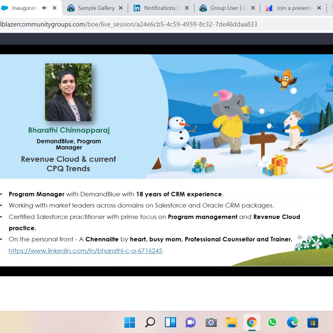 nikkipathipaka7's tweet photo. Great insights from Bharathi on CPQ, Revenue Cloud !!!
#ChennaiSFUG
@ChennaiSFUG
#DemandBlue
#trailblazercommunity https://t.co/tA6bwA1MZT