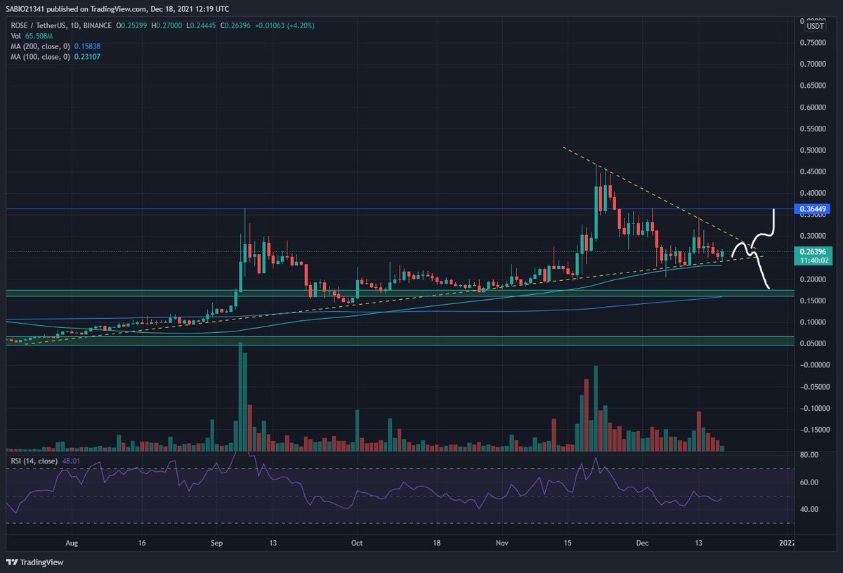 $ROSE El Rango del Banderín  esta Llegando a su Fin, Por lo que va a Rompe.
Puede Bajar a los 0.19 - 0.16 para Recoger Liquidez.
Momento de Esperar y Colocar alguna Orden de Compra   y Ver que Hace el Precio.
<a href="/RodriRruiz/">RR</a>