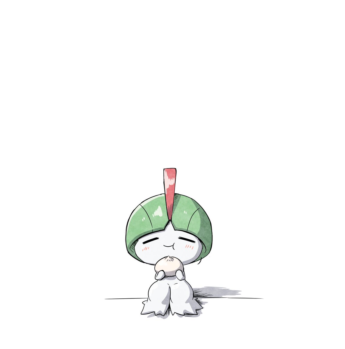 solo white background simple background green hair pokemon (creature) closed mouth eating  illustration images