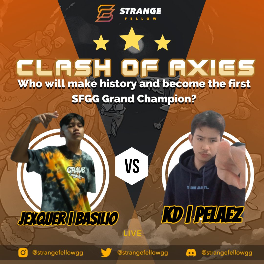 strangefellowgg's tweet photo. GRAND FINALE!

Who will reign supreme? Who will make history and become the first SFGG Grand Champion!

Join the final battle tonight at https://t.co/SA00W1Pp7j - Dec 18, Saturday, 8pm!

#axie #AxieInfinity #SFGGMalakas https://t.co/lu8SCgNnrx