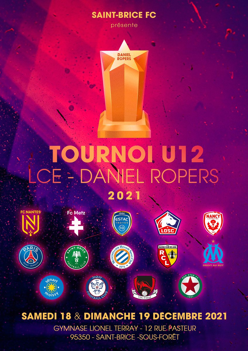 ⭐️ JOUR J 😍 ⭐️

Nous y sommes ! Après 3 mois de travail et d’organisation, la 19ème édition du tournoi LCE Daniel Ropers démarre ce samedi dès 13h avec un alléchant Saint Brice - OM ! Venez assister au RDV immanquable de ce WE 🔥
12 rue pasteur, 95350 Saint Brice sous forêt