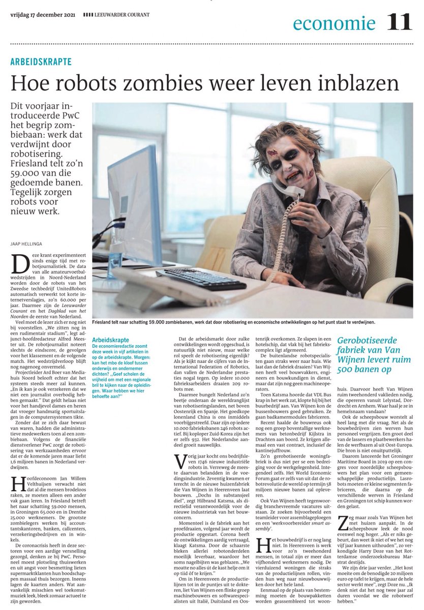‘70 vd 1.746 industriële robots geland in woningfabriek’ <a href="/fijnwonen/">Fijn Wonen</a> <a href="/VanWijnenGroep/">Van Wijnen</a> in <a href="/Heerenveen/">Gemeente Heerenveen</a>. Boeiende weergave <a href="/lc_nl/">Leeuwarder Courant</a> van de balans tussen robotisering en werkgelegenheid. Geen squeeze, maar nieuwe werkelijkheid om brede urgentie in vakwerk überhaupt uitgevoerd te krijgen