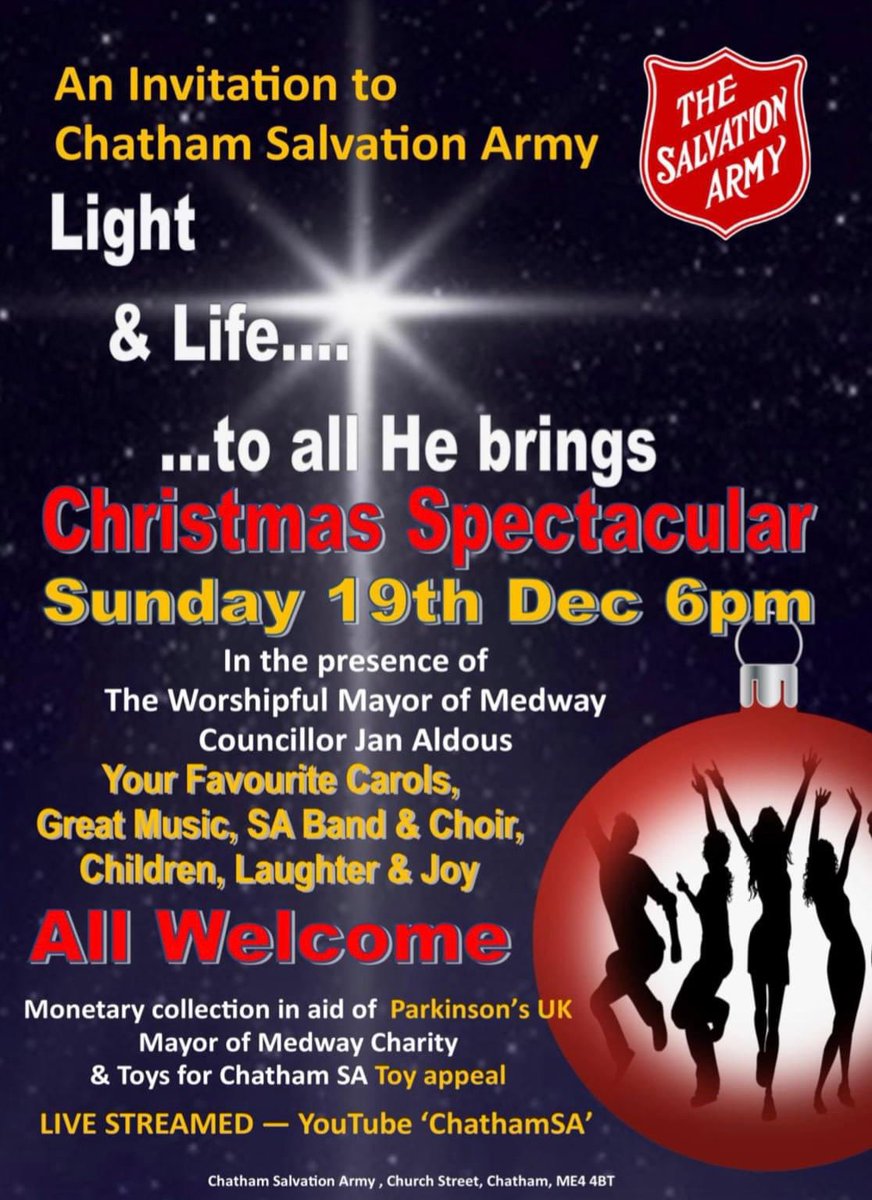 Are you coming to our Christmas Spectacular (Carol Service) on Sunday 19th December at 6pm.

⚫️ to have evidence of a Lateral Flow Test (LFT) before entering the hall. 

⚫️ Masks will need to be worn at all times 
* PLEASE RETWEET THIS POST SO THAT EVERYONE IS AWARE *
#ChathamSA