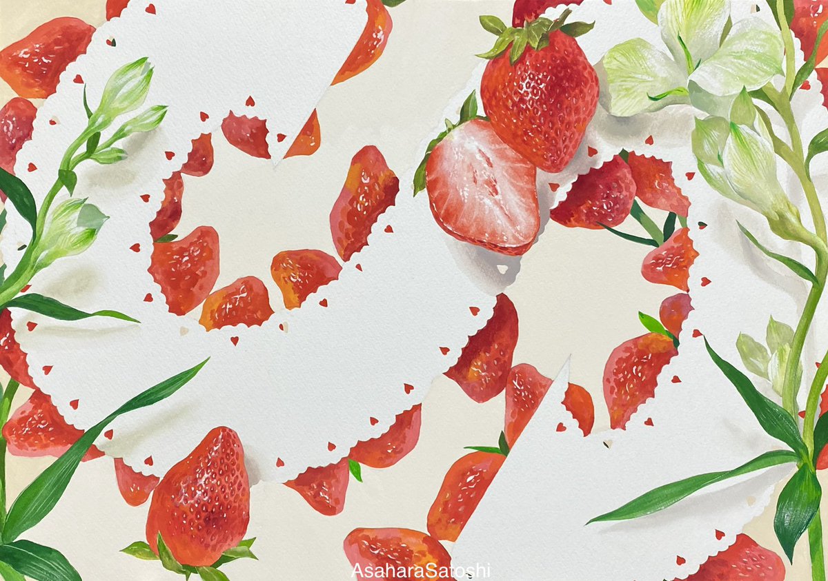 strawberry food no humans fruit leaf food focus traditional media  illustration images