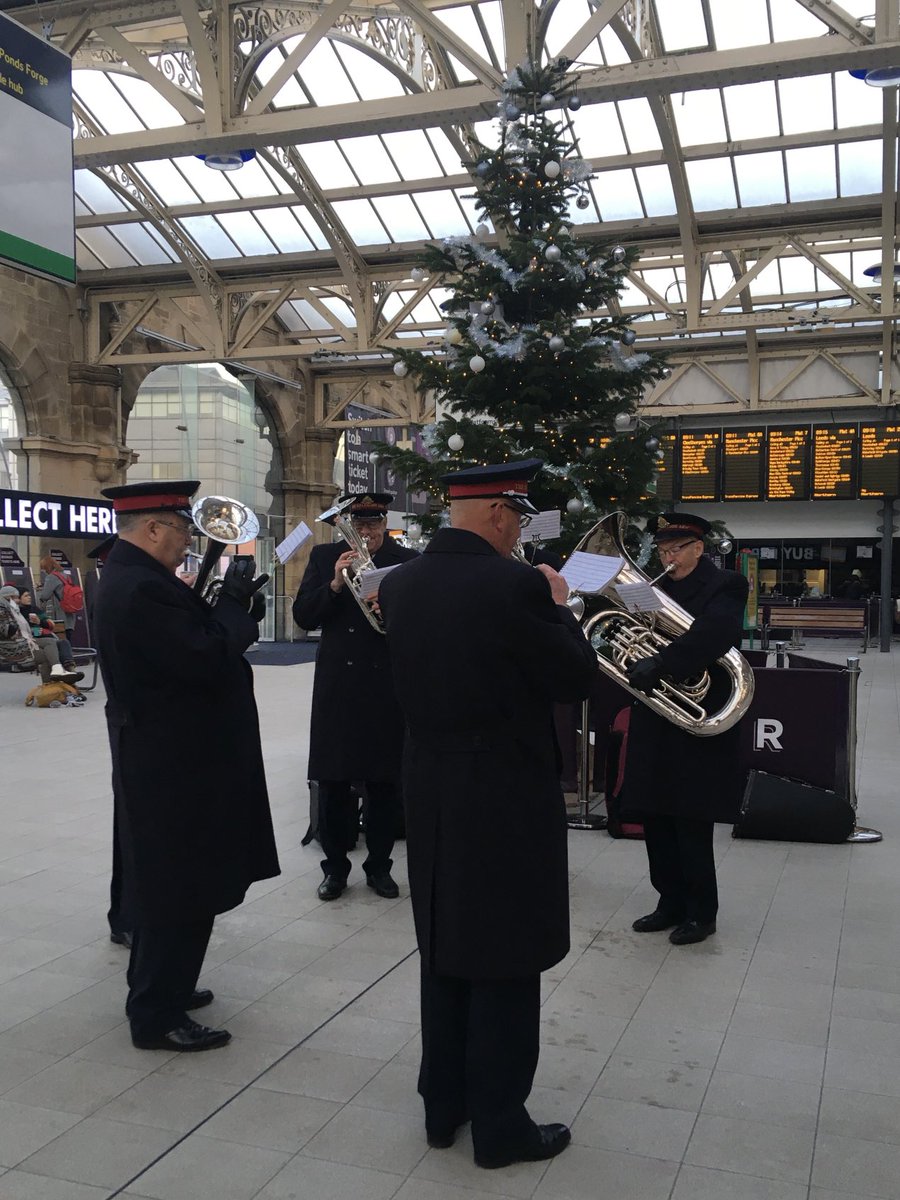 Advent Calendar Day 18 #FestiveTraditions. Lovely to hear the Salvation Army Band at Sheffield Station yesterday ⁦@MissHistorygal⁩ ⁦@GroupKelsall⁩ Thank you for all your support and retweets this year 🎄🎺🎶😍