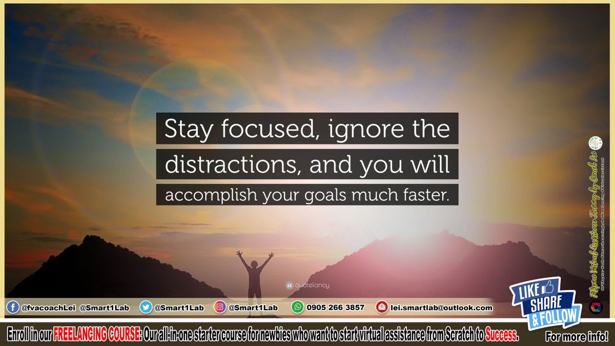 SmartLearninLab's tweet image. “Stay focused, ignore the distractions, and you will accomplish your goals much faster.”

— Joel Osteen

#DailyReminder     
#FVAQatar    
#Surge