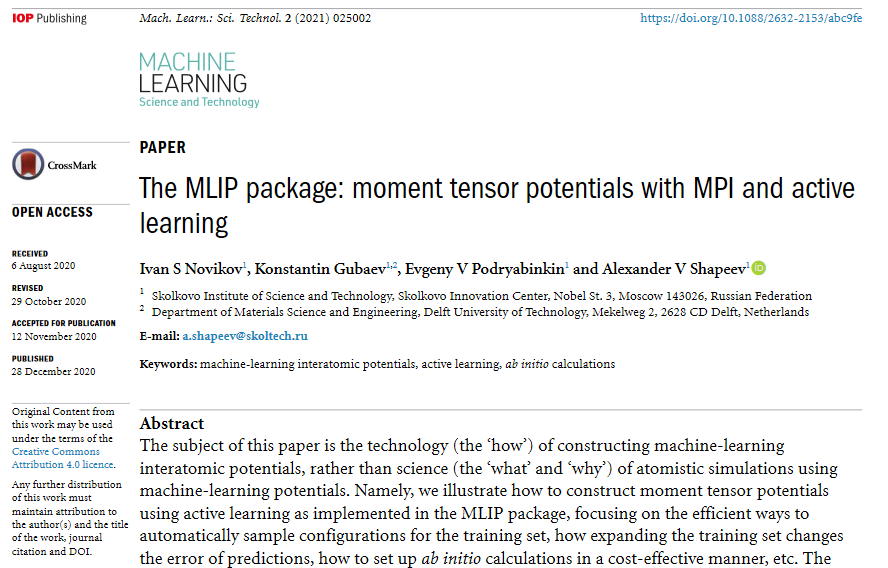 MLSTjournal's tweet photo. Top 10 #mostread @MLSTjournal articles in 2021 - #5 with 6478 downloads! 'The #MLIP package: moment #tensor potentials with MPI and active....' by @Alex_Shapeev et al @sk_en @skolkovo_ru @Skoltech @Skoltech_ru https://t.co/3rbaANJXx9 #tensornetworks #machinelearning #compchem #AI https://t.co/swKHhF6D9o