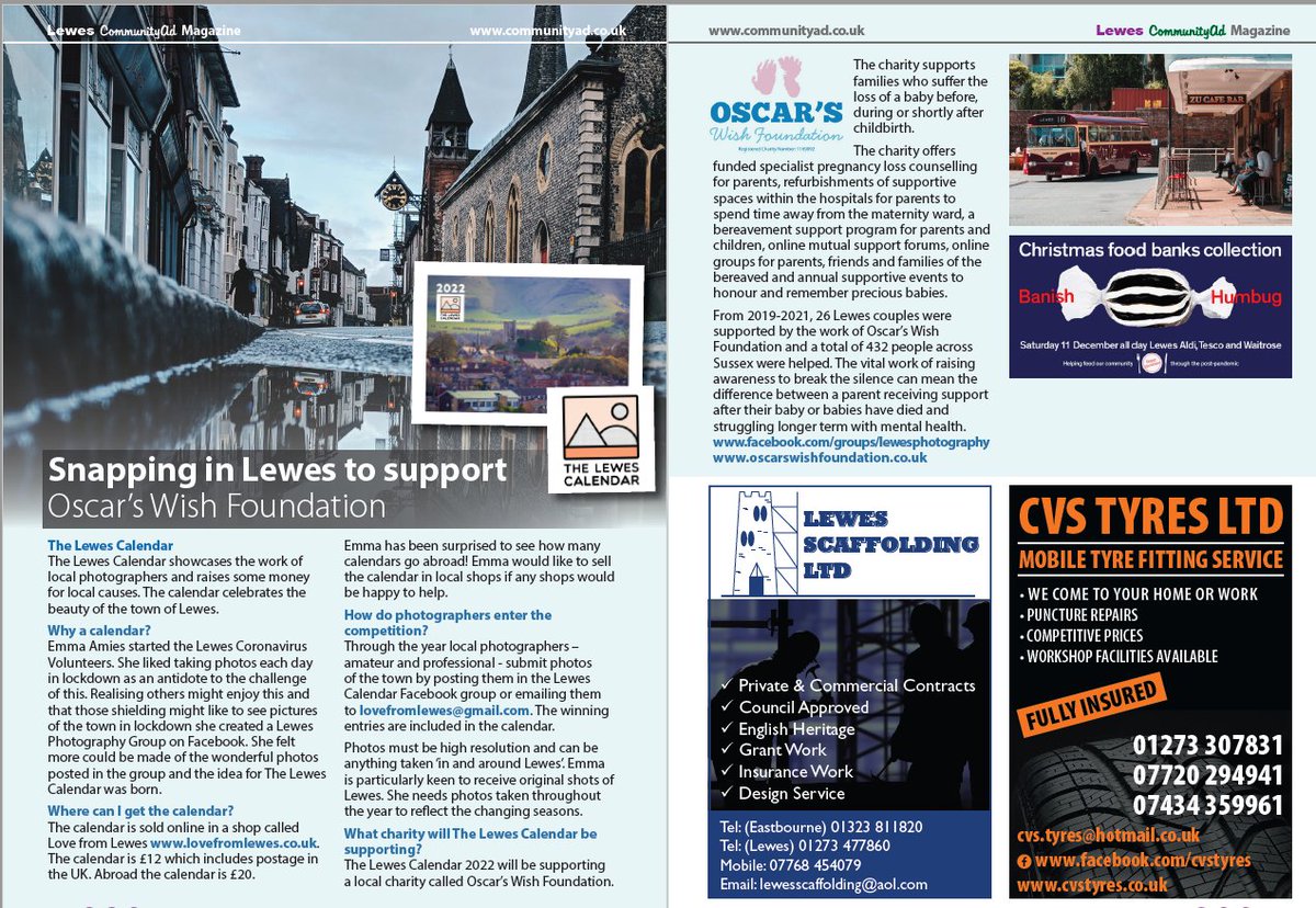 Have you spotted my article in the #Lewes Community Ad which came through your door? 

The Lewes Calendar is available at The Outdoor Shop, The Workshop - Jonathan Swan and at lovefromlewes.co.uk. 

Get yours now!! The donation will go to Oscar's Wish Foundation.