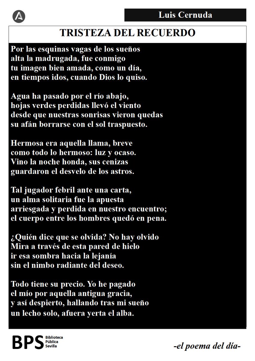 bibsevilla's tweet photo. El poema del día...
#poesías
#Cernuda https://t.co/jDnpC9fsm7