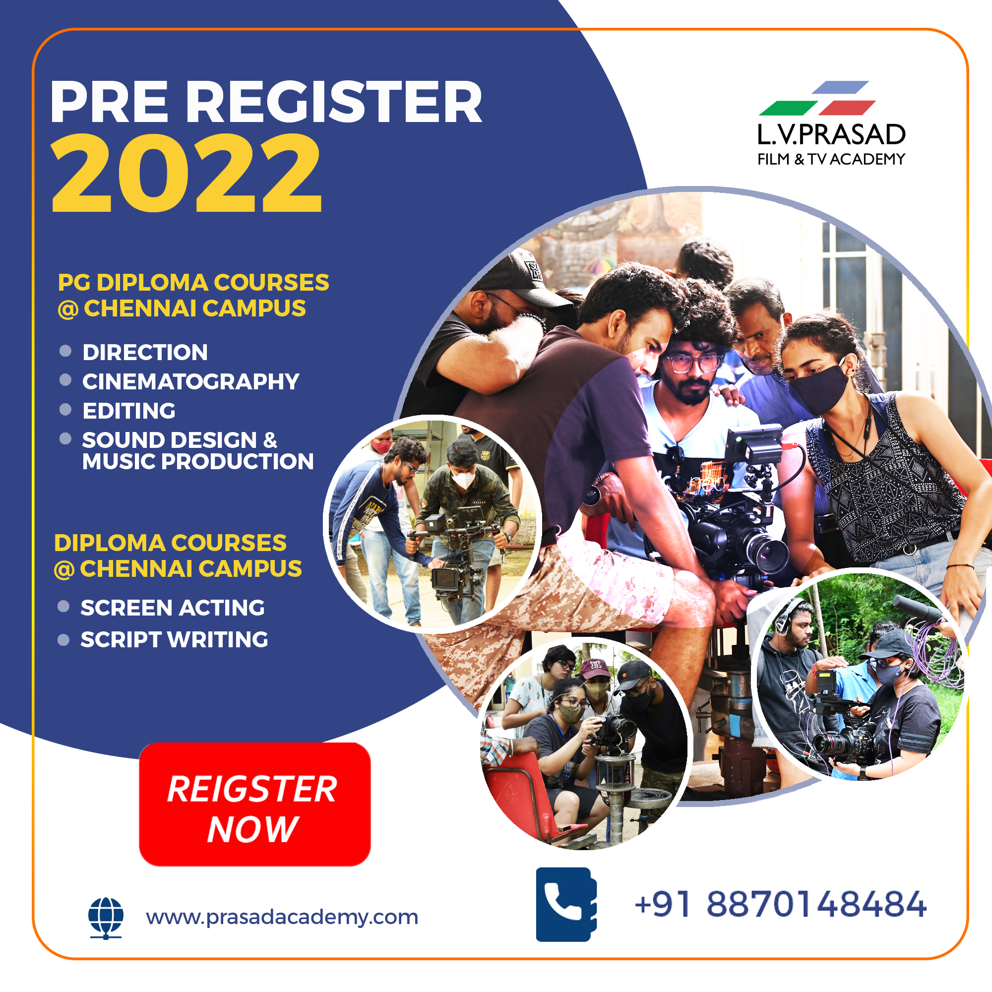 L V Prasad College of Media Studies в Twitter: „Pre - Registration Open for  PG Diploma & Diploma Programs for Academic Year 2022 at L.V. Prasad  Film & TV Academy. Register Now @
