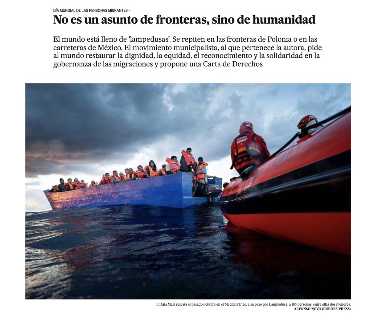 This #MigrantsDay we reaffirm @uclg_org #LampedusaCharter principles✊🏿

Dignity
Equity
Recognition
Participation
Community
Solidarity
Resilience

because we can not be mere observers anymore, #NotABorderTale 👇🏿elpais.com/planeta-futuro…