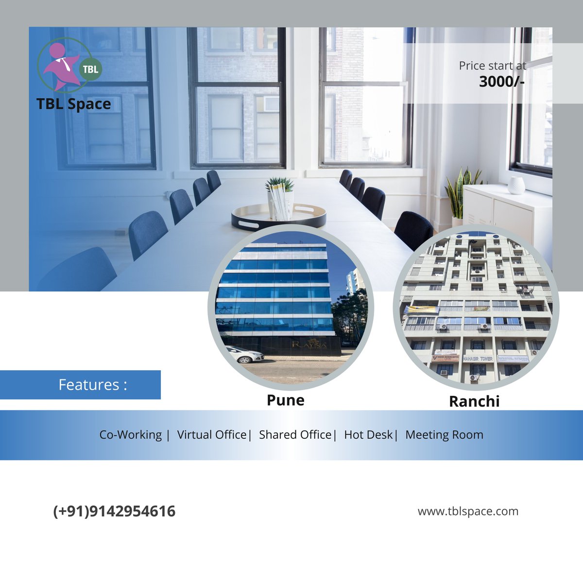 TBLSpaces's tweet photo. Contact us for the office space like Co-Working, Virtual Office, dedicated office, private cabins etc. 
TBL Space provide more than office space. #Coworking #office #pune #Ranchi https://t.co/hjTWrb1tjO