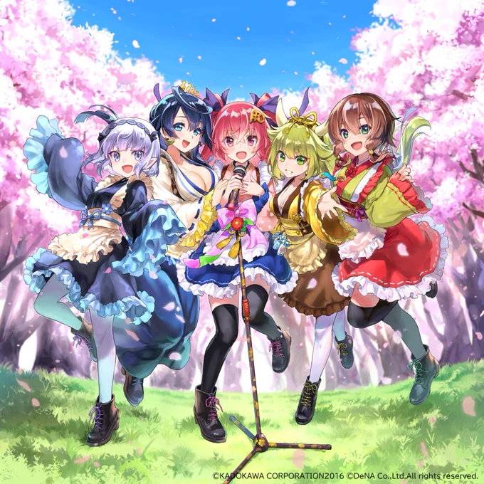 椿組、庖丁三姉妹+稲葉郷、
アイドル左文字3人組ミニキャラ
アルバムジャケット「百華繚乱 弍」
#天華百剣 