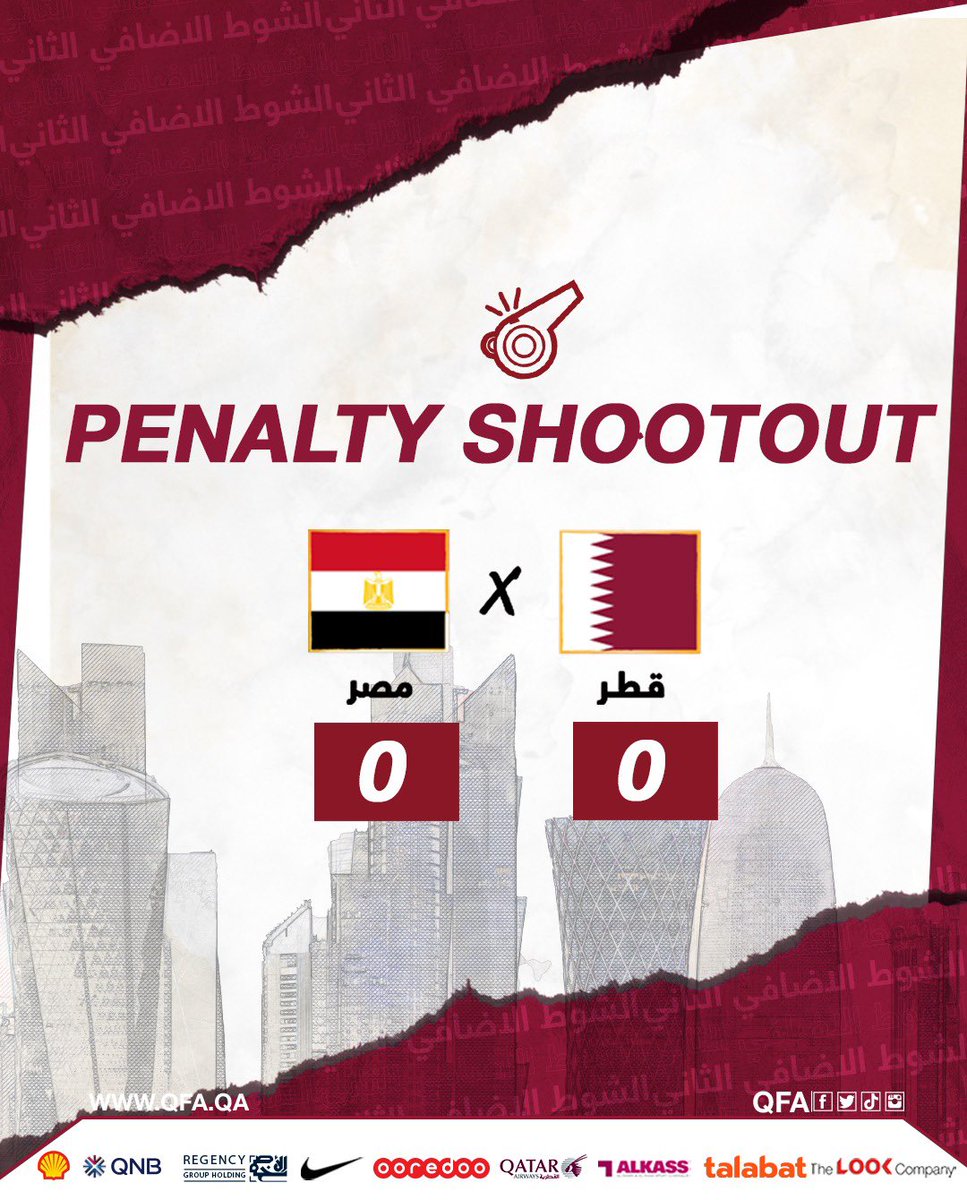 QFA_EN's tweet photo. ⏱| End of second extra time
Penalty kicks will decide the winner!
Egypt 0 - Qatar 0
#FIFArabCup
#ForQatar #AlAnnabi 💪 https://t.co/HL4ZKGOa7p