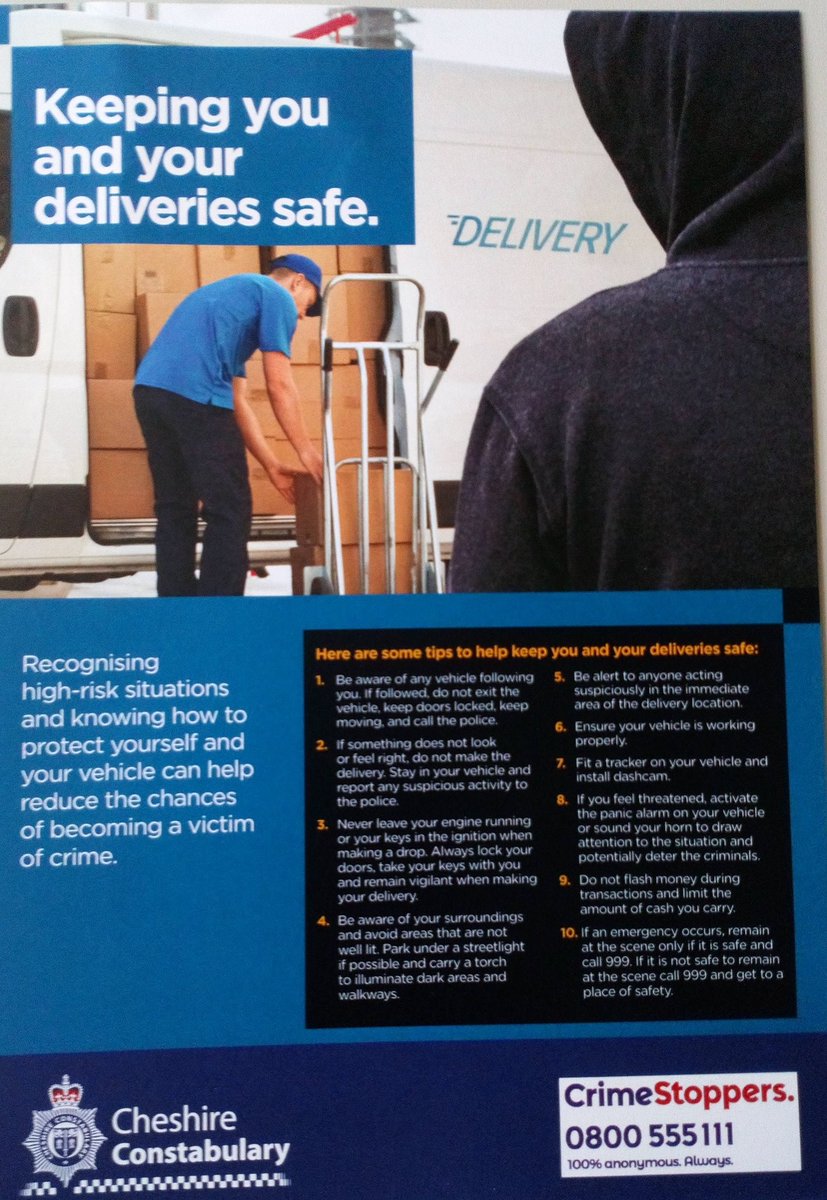 WhitbyPol's tweet photo. No apologies for repeating this post -

🚚 Delivery drivers - remain vigilant and ensure you are aware of the risks and how to protect yourself and vehicles.  

🛒 Customers - Expecting a parcel/not going to be in?
Suggest a suitable place for it to be left out of view. https://t.co/2orycH8eQt