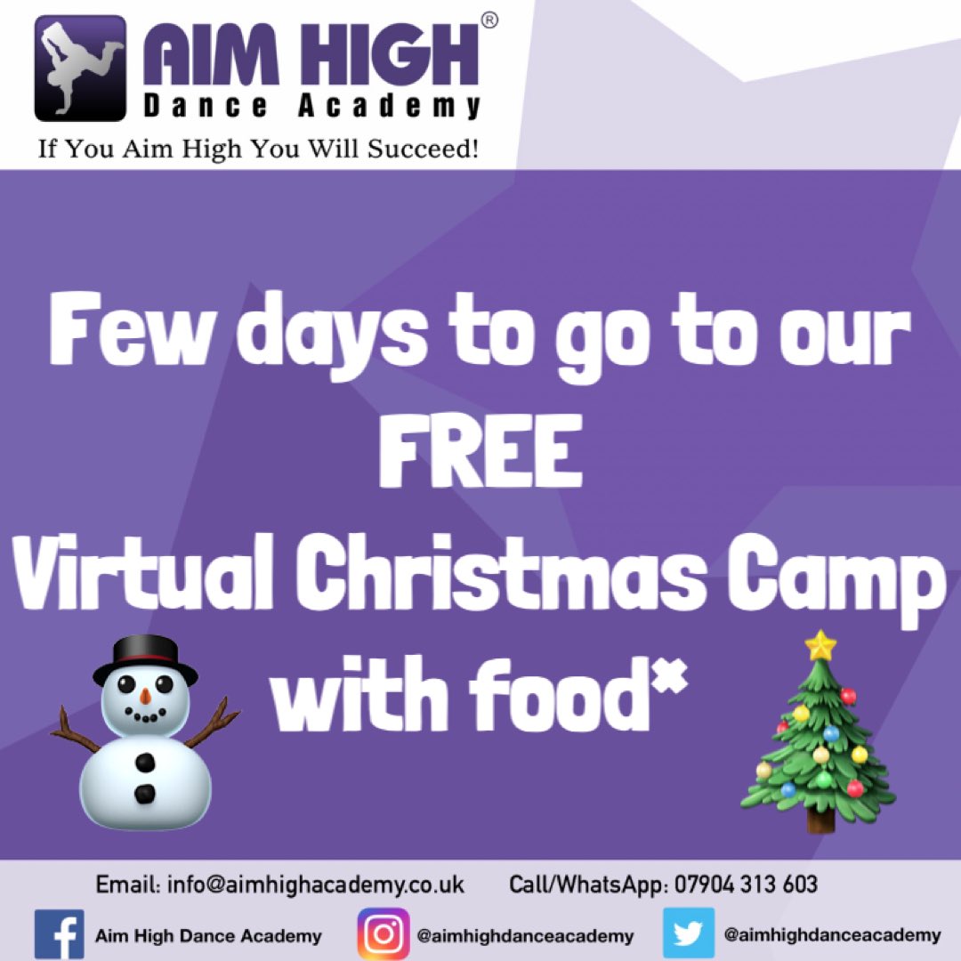 Few days to sign up!! 
•
•
•
#aimhighdanceacademy #daycampadventures #holidaycamp #childrencamps #artsandcraftsforkids #sportsforkids #campgamesforkids #WebEx #Virtual #ChristmasCamp 
#ZoomLessons #HipHop