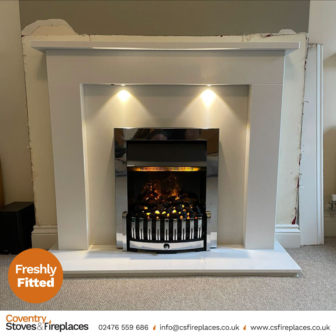 csfireplaces's tweet photo. The custom-size Palma surround in Soft White finish featuring downlights, coupled with the realistic Optimyst Danville electric fire in Chrome—fitted by our in-house engineer.👨‍🔧

@DimplexUK 

#coventry #kenilworth #leamington #solihull #stratford #nuneaton #warwickshire https://t.co/5WNhNzNZcy