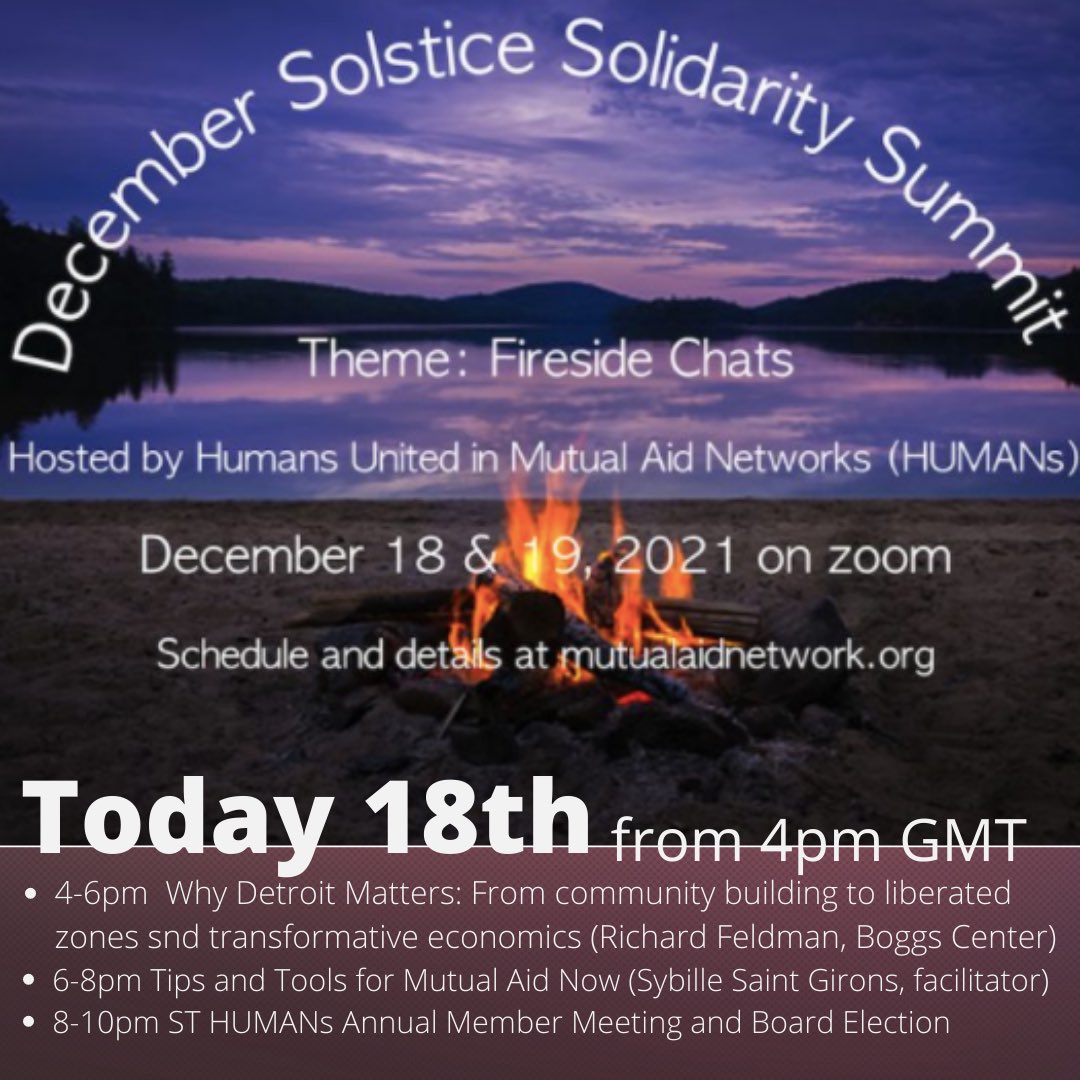 TimeBank_HER's tweet photo. Did you know we are a sister site of @MutualAidNet? Join us for our Dec Solidarity Summit. Don’t miss Richard Feldman from Boggs Center, Detroit from 4pm today #transformativeeconomics https://t.co/nXymAQhuvX