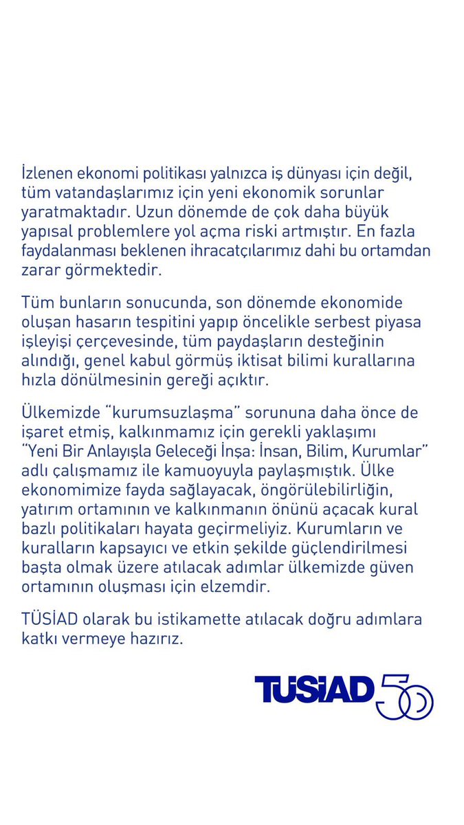 “Genel kabul görmüş iktisat bilimi kurallarına hızla dönülmeli”

TÜSİAD’ın ekonomide yaşanan son gelişmelere ilişkin basın bülteni için:

tusiad.org/tr/basin-bulte…