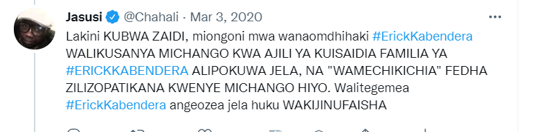 Chahali's tweet photo. Aliyetafuna Michango Iliyotokana na Hashtag #FreeErickKabendera Kabla ya Kumdhihaki Mwanahabari Huyo Alipoachiwa, Sasa Yupo Vitani na Kila Anayetaka Busara Itumike Kumaliza Kesi ya Mbowe
https://t.co/6XPKOGsDIh https://t.co/7Xnqo6Xhh0