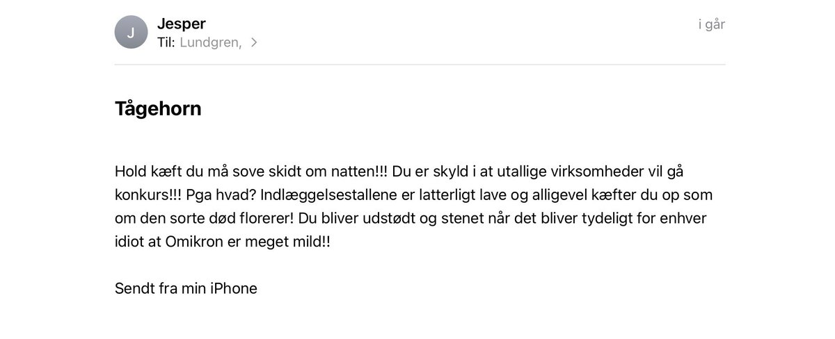 Tak til Jesper samt andre for de mange venlige beskeder de seneste dage. 
Til dem der er i tvivl, så ønsker jeg det bedste for hele vores samfund (virksomheder, sundhedsvæsnet mm.) og rådgiver på baggrund af videnskab samt erfaring.

Jesper, hav en fantastisk jul og godt nytår.
