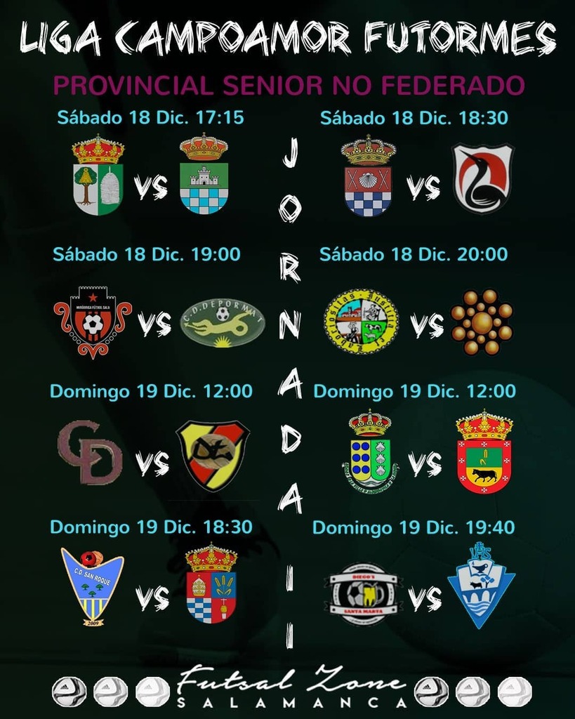 🏆 LIGA CAMPOAMOR <a href="/futormes/">FUTORMES</a> 

🖊️ Nueva jornada liguera para una competición que prometía y no está defraudando. 

⭐ @villavieja_futsal 🆚 <a href="/elfigoncharro/">Elfigoncharro</a> 

⭐ Diego's STA.Marta ,🆚 <a href="/cdsanestanislao/">CD San Estanislao</a> 

#FZS instagr.am/p/CXnxR3MDZZU/