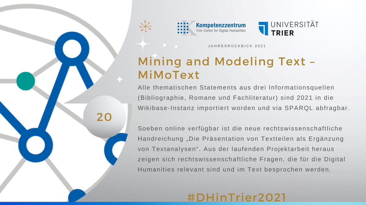 CDHTrier's tweet image. 20. Dez.! Hinter diesem Türchen verbirgt sich #MiMoText. Alle thematischen Statements aus drei Informationsquellen (Bibliographie, Romane und Fachliteratur) sind 2021 in die #Wikibase-Instanz importiert worden und via SPARQL abfragbar. #MiMoText #DHinTrier2021 @cldh_trier