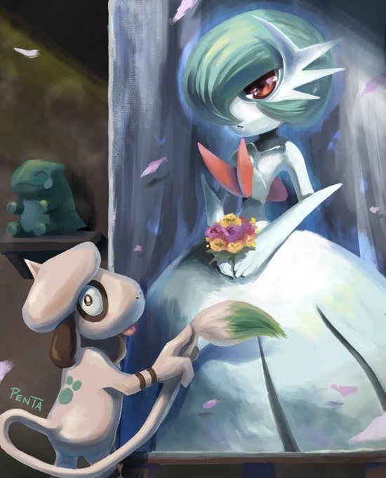 メガサーナイトの肖像を描くドーブル画伯🎨🖌️
一瞬でスケッチしてると思います。
#ポケモンイラスト 
#ポケモン 