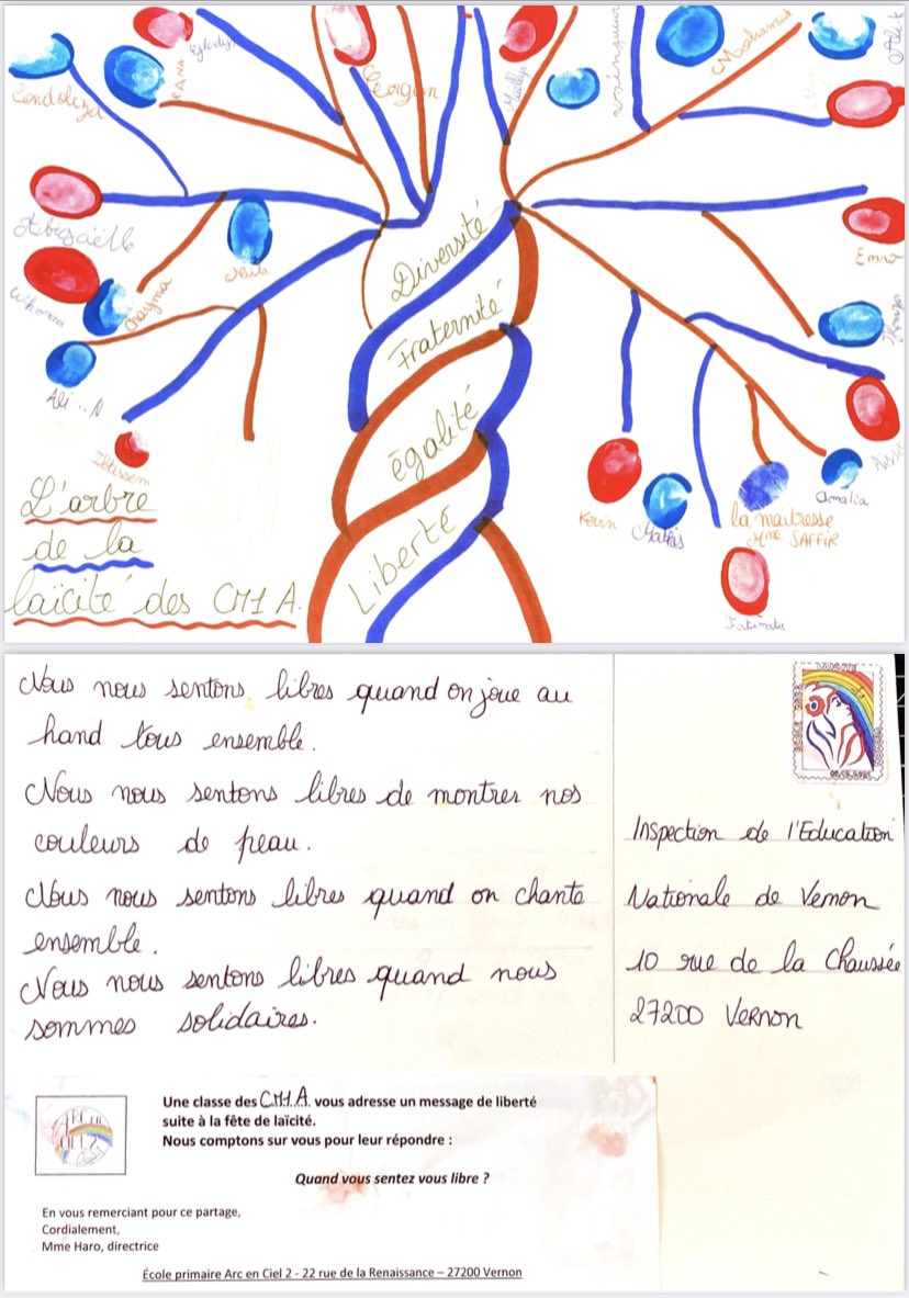 EcoleAEC2's tweet photo. Quelques cartes postales sur le thème de la liberté envoyées à nos partenaires @dsden27 @ChrisErun27 @SMVHB @IENVernon @VilledeVernon @SNAgglo @ https://t.co/Ci6DiiEvH8