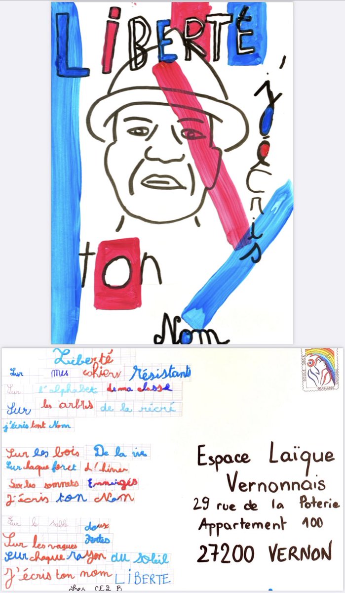 EcoleAEC2's tweet photo. Quelques cartes postales sur le thème de la liberté envoyées à nos partenaires @dsden27 @ChrisErun27 @SMVHB @IENVernon @VilledeVernon @SNAgglo @ https://t.co/Ci6DiiEvH8