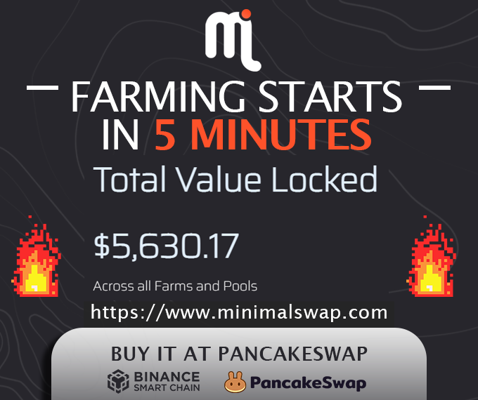 MinimalSwap's tweet image. minimalswap.com
$Minimal:
pancakeswap.finance/swap?inputCurr…

Farming Starts: IN 5 min
0% Deposit Fee - Minimal
Extra Juicy APR

#TokenSale #YieldFarming #BSC #binancesmartchain #DeFi #hiddengem #binance #tokens #token #BSCGem #ETH #BNB #BUSD #CAKE #BTC #bitcoin #Ethereum #airdrop