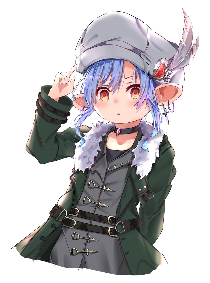 solo 1girl blue hair hat white background grey headwear pointy ears  illustration images