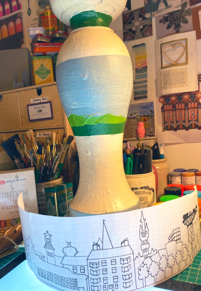 artmarcollage's tweet photo. A design for the @BattlefieldRest baluster to be auctioned for charity. This section is going onto the lovely, curviest part of the #baluster & will depict a few of our Glasgowβs well known river skyline architecture.
I have to work out now, how to transfer the design. π€π€π https://t.co/3NPMduioUk
