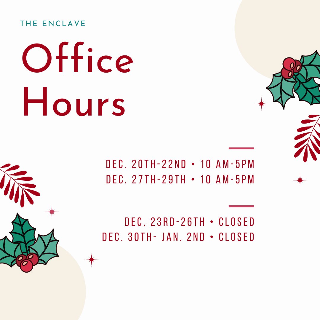 Please be mindful of our holiday business hours!! 🎄🎇