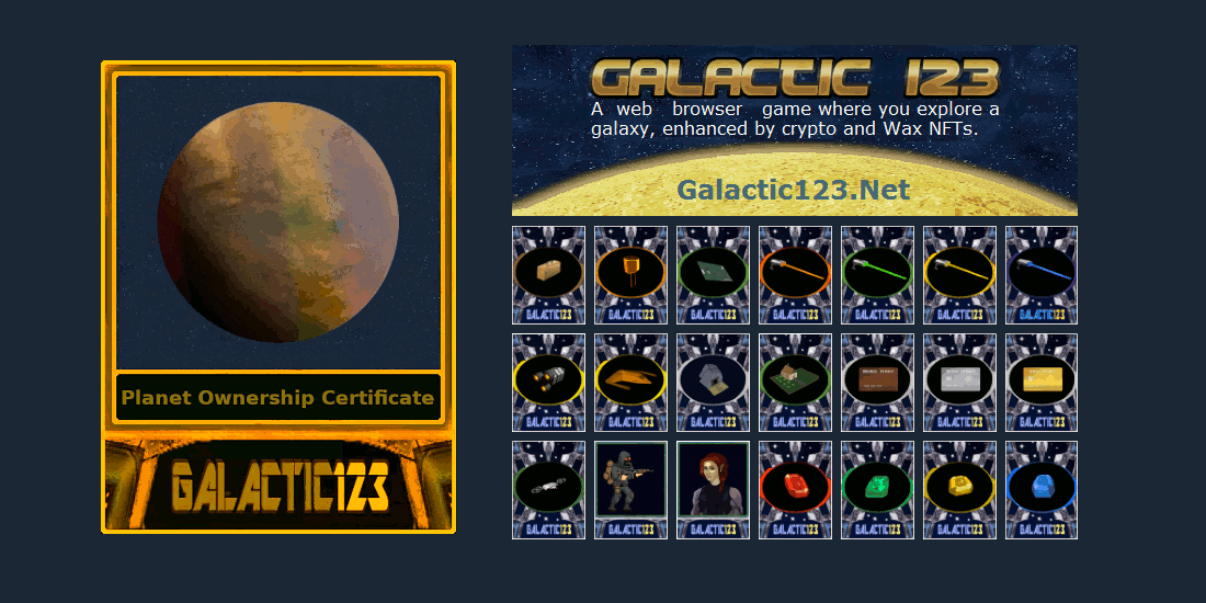 galactic123now's tweet photo. Play https://t.co/zfLtzjj3lt online with any web browser and enjoy exploring the galaxy and fighting monsters. Earn #cryptocurrency rewards. Our optional #NFTs improve powers and rewards. Enjoy!

#WaxCommunity #WAXP #NFT #nftcollectors 

NFTs: https://t.co/SL7KrCPRiH https://t.co/DzNYCiLm5u