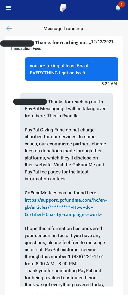 sexyspoonie's tweet photo. here is PayPal telling me SPECIFICALLY that they do NOT take this fee ko-fi charges.

anyone wanna explain this?? https://t.co/z1jdZXqMJi